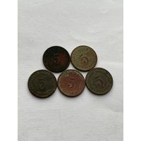 5 пфенингов - 5 шт