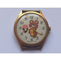 Часы Чайка Олимпиада, Олимпийский Мишка СССР. Позолота AU 10. На ходу.