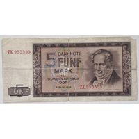 ГДР 5 марок 1964 г. Красивый номер ZX 955555