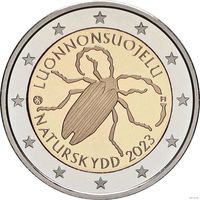 2 евро 2023 Финляндия 100 лет Первому закону Финляндии об охране природы Жук UNC из ролла
