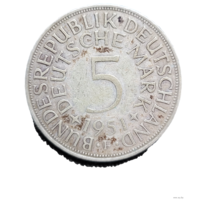 5 марок 1951 F ФРГ Первый год чекана! Серебро 11.2 грамма 625 пробы 0,225 унции! ВОЗМОЖЕН ОБМЕН!