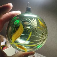 Елочная игрушка СССР, Шар с цветами, роспись, зеркальный, полупрозрачный и сказочный