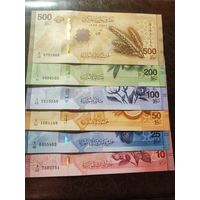 Сирия сет 6 банкнот 10,25,50,100,200,500 фунтов образца 2025 года UNC