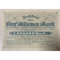 Банкнота 5 миллионов марок 1923 год. Веймарская республика.