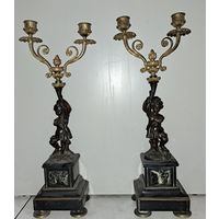 Подсвечники старинные. Бронза мрамор. 19 век. Франция.