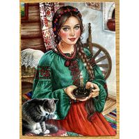 Открытка чистая 10х15 см. Художница Елена Буторина. Кошечка.