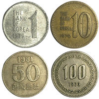 Южная Корея набор монет (4 шт), 1970-1981
