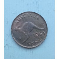 Австралия 1 пенни 1964 год кенгуру королева Елизавета точка после слова PENNY.