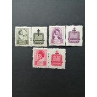 Польша 1948 Неполная серия марок с купонами "Борьба с туберкулезом" (чистые**) Mi.511 Zf, 513 Zf-514 Zf каталог 17.50 евро