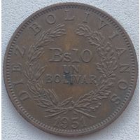 Боливия 10 боливиано (1 боливар) 1951 г.