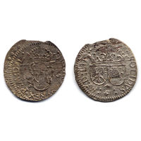 Шеляг 1616, Сигизмунд III Ваза, Вильно. Остатки штемпельного блеска, патина. Рв - крест в конце легенды.