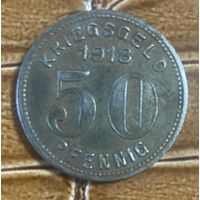 Монета 50 пфеннигов 1918 год. Эльберфельд. Веймарская республика.