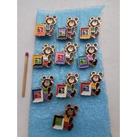 Полный набор значков. Олимпиада 1980. Мишка Олимпийский. футбол. 10 шт.