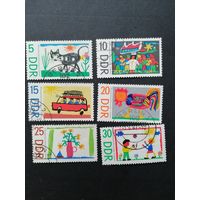 ГДР 1967 Полная серия марок "Детские рисунки" (гашение с клеем, на номинале 25 есть узкое место) Mi.1280-1285 каталог 3.20 евро