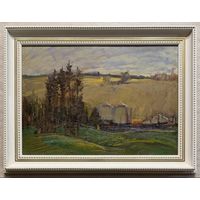Данциг М.В "Пейзаж с цистернами", 1955г. Картон, масло. Размер с рамой 85х65 см.