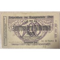 Банкнота 500 миллионов марок 1923 год. Пфальц. Веймарская республика.