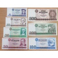 ГДР. Полный комплект, 7 банкнот 5-500 Марок 1971-1985 года. P27-P33, UNC