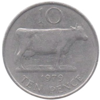 Бейливик Гернси. 10 пенсов (пенни) 1979. Фауна. Гернсийская корова.