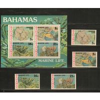 Багамы-1977(Мих.414-417,БЛ.20) , **  , Морская  Фауна, Рыбы (полная серия)