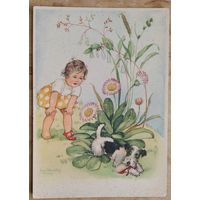 Девочка и собачка, укравшая туфельку. Германия. 1950-е. Чистая.