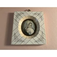 Портретная миниатюра Дева Мария Германия винтаж Живопись