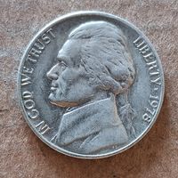 США 5 центов, 1978 г., Джефферсон Никель Без отметки мд. KM# A192