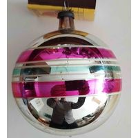 Елочная игрушка СССР. Большой шар с полосками (2)