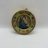 Антикварная репродукция в деревянной раме ручной работы Женщина с младенцем. Италия. Арт 3443