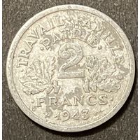 Монета 2 франка 1943 год. Франция. Труд, Семья, Отечество.