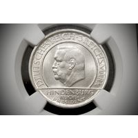 3 рейхсмарки 1929 г. Веймарская республика (Германия), Пауль фон Гинденбург. "10 лет Веймарской конституции". NGC MS62