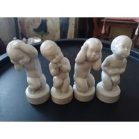 Антикварные фигурки статуэтки аллегории Серия из 4 шт. Детские боли - Royal Copenhagen / B & G Copenhagen Denmark Копенгаген авторская работа