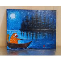 Кот рыбак.  Картина маслом 40 на 50см