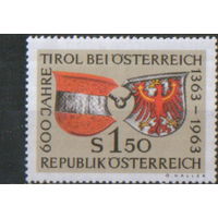 Полная серия из 1 марки 1963г. Австрия "600 лет присоединению Тироля к Австрии" MNH