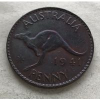 Австралия 1 пенни 1941 Георг VI (Перт - с точкой) - красивая патина!