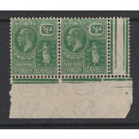 1922 Виргинские острова / British Virgin Is *  стандарт 1/2 d Георг V , Герб колонии, сцепка 2 марки угол SG#86