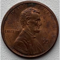США 1 цент 1991 г. D