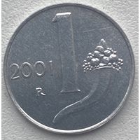 Италия 1 лира 2001 г. Редкая. Из набора