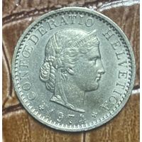 Монета 20 раппенов 1974 год. Швейцария.