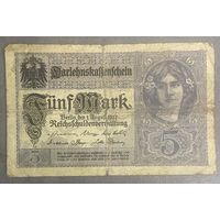 Банкнота 5 марок 1917 год. Германская империя.