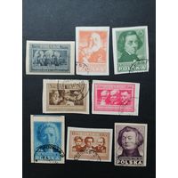 Польша 1947 Полная серия марок "Польская культура" (гашение без клея, следы от наклеек, наклейки) Mi.463В-470В каталог 4.20 евро