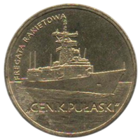 Республика Польша (III Речь Посполитая). 2 злотых 2013. Польские суда. Ракетный фрегат "Генерал К. Пулаский". Корабль.