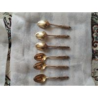 Кофейный набор ложек 19 в как новый , позолота клейма.