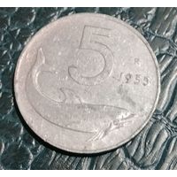 Италия. 5 лир 1955
