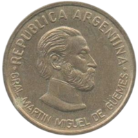 Республика Аргентина. 50 сентаво 2000. 179 лет со дня смерти генерала Мартина Мигела де Гемеса