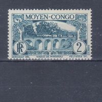 [498] Французские колонии. Среднее Конго 1933. Мост.Паровоз.2 с. МН