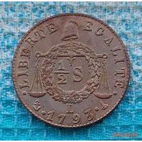 Франция 1/2 соля 1793 года, L. Первая Республика консул Наполеоном Бонапартом. Предложи свою цену или обмен!