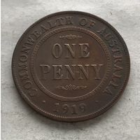 Австралия 1 пенни 1919 Георг V (точка под нижним свитком на реверсе) - пореже!