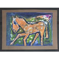 Акулов В.И "Любимая лошадка", 2024г.Бумага,акрил. Размер с паспарту 70х50 см.