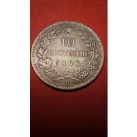 10 чентезимо 1866 Италия. Витторио Эмануил II. Медь. Очень красивые. (7)