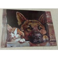 Посткроссинг. Открытка "Мне хорошо с тобой", худ.Ольга Симонова (10х15). Прошла почту. Художественные марки, чёткий штемпель.